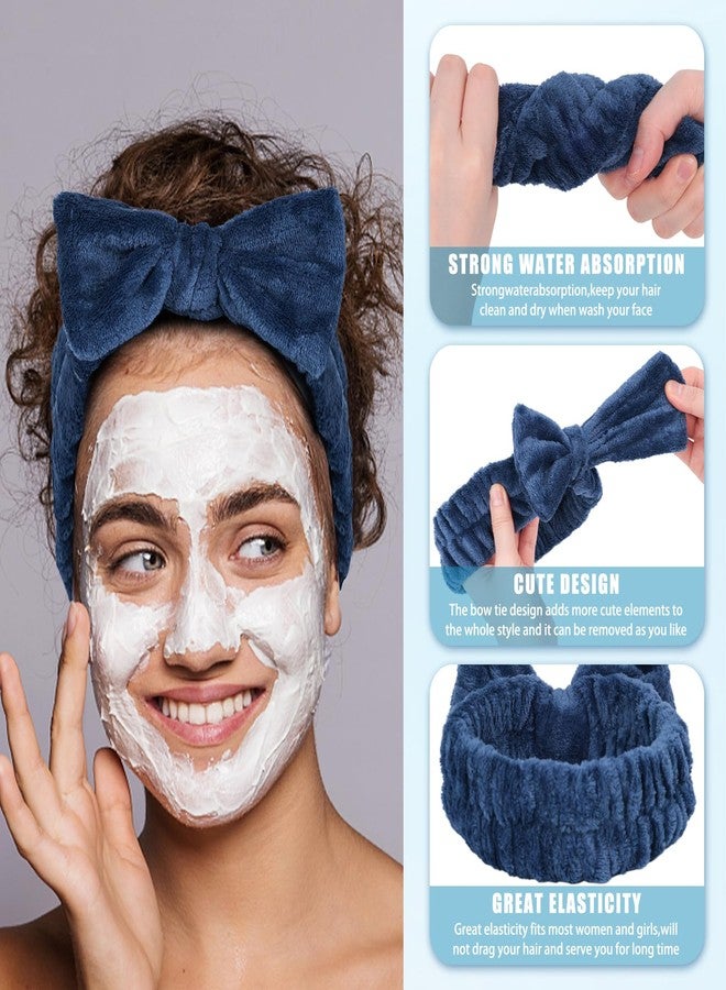 شيندل طوق رأس شيندل سبا على شكل فيونكة - عبوة من 6 أطواق رأس لطيفة وناعمة للعناية بالبشرة للفتيات المراهقات لغسل الوجه والاستحمام - أزرق - Image 4